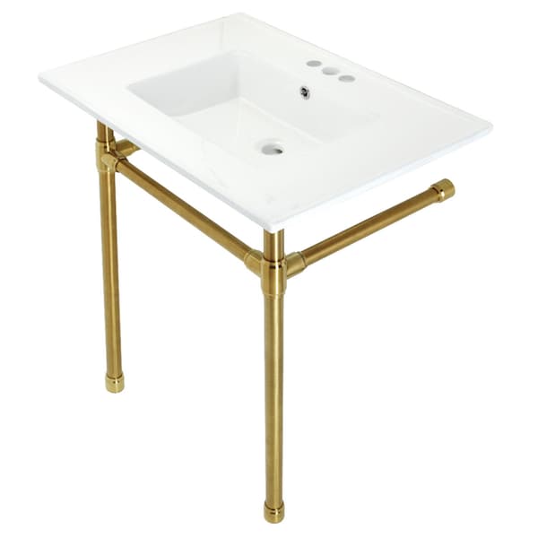 Fauceture KVPB31227W47 Dreyfuss 31" Console Sink W/SS Leg (4", 3 Hole), Wht/Brass KVPB31227W47 - main